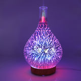 3D Fireworks LED Night Light Air Humidifier Glass Vase Shape Aroma Essential Oil Diffuser Mist Maker Ultrasonic Humidifier Gift