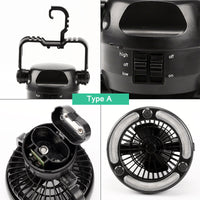 Portable Fan Camping Lantern Outdoor Hanging Flashlight Battery Power / USB Rechargeable Camping Tent Lamp for Hiking Lantern